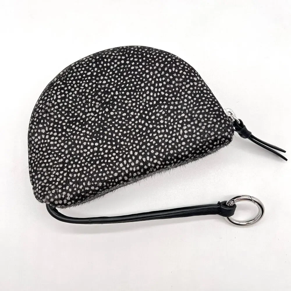 BANANA REPUBLIC Mini Half Moon Organizer Pouch Calf Hair Black Dot Phone Charger